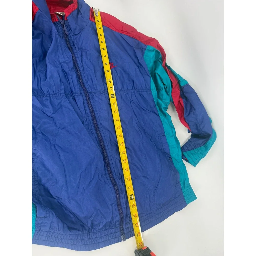 VTG 90's Nike Colorblock Windbreaker Jacket Red‎ Teal Full Zip Mens L Red Swoosh